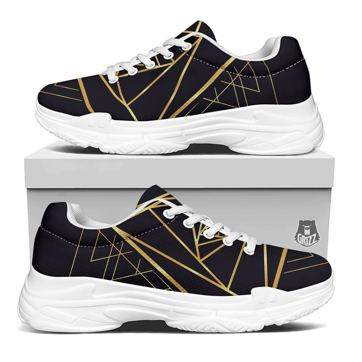Pyramid Rose Print White Chunky Shoes-grizzshop