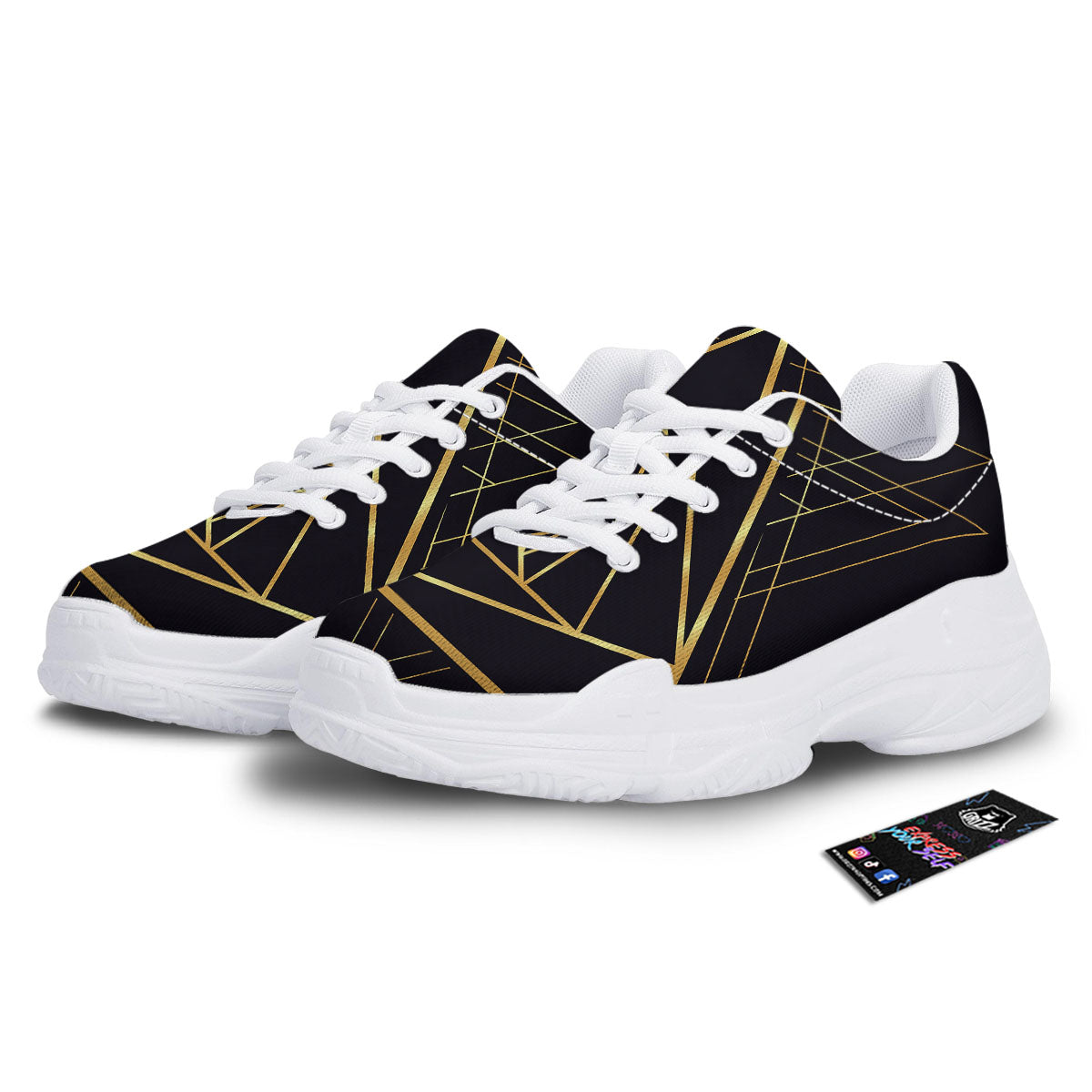Pyramid Rose Print White Chunky Shoes-grizzshop