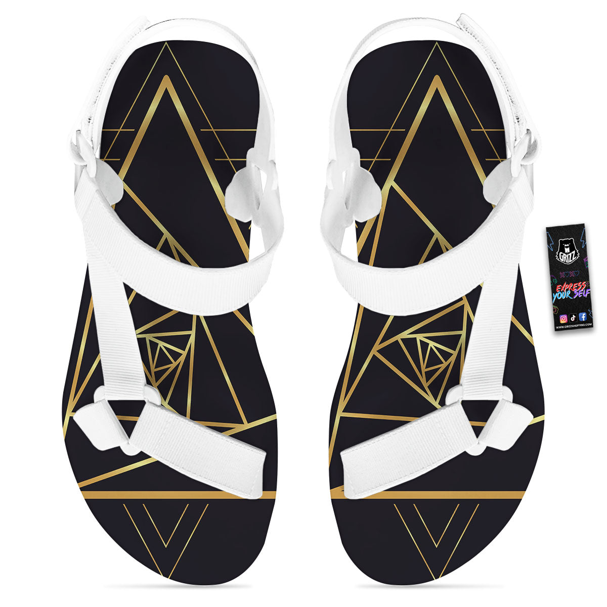 Pyramid Rose Print White Open Toe Sandals-grizzshop