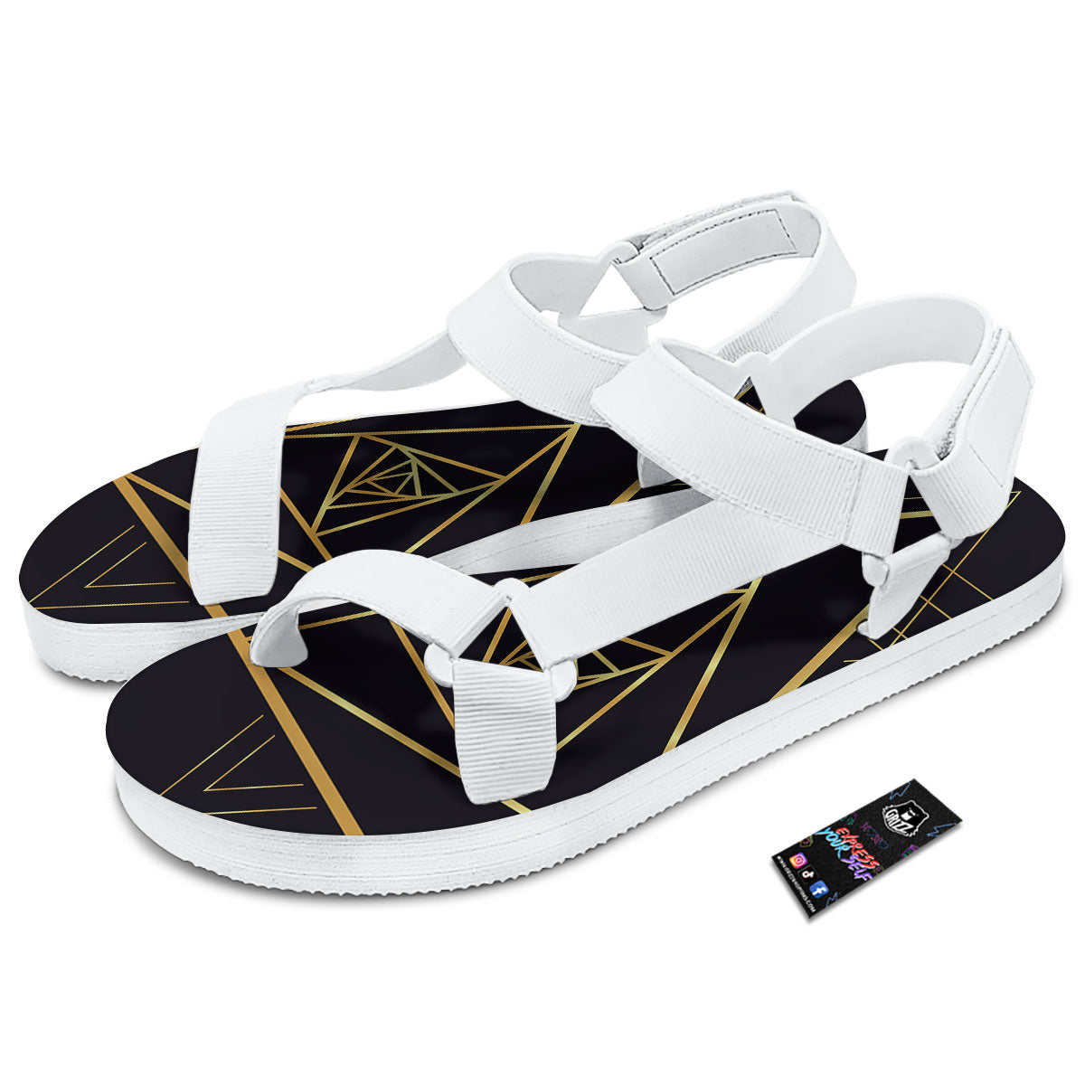 Pyramid Rose Print White Open Toe Sandals-grizzshop
