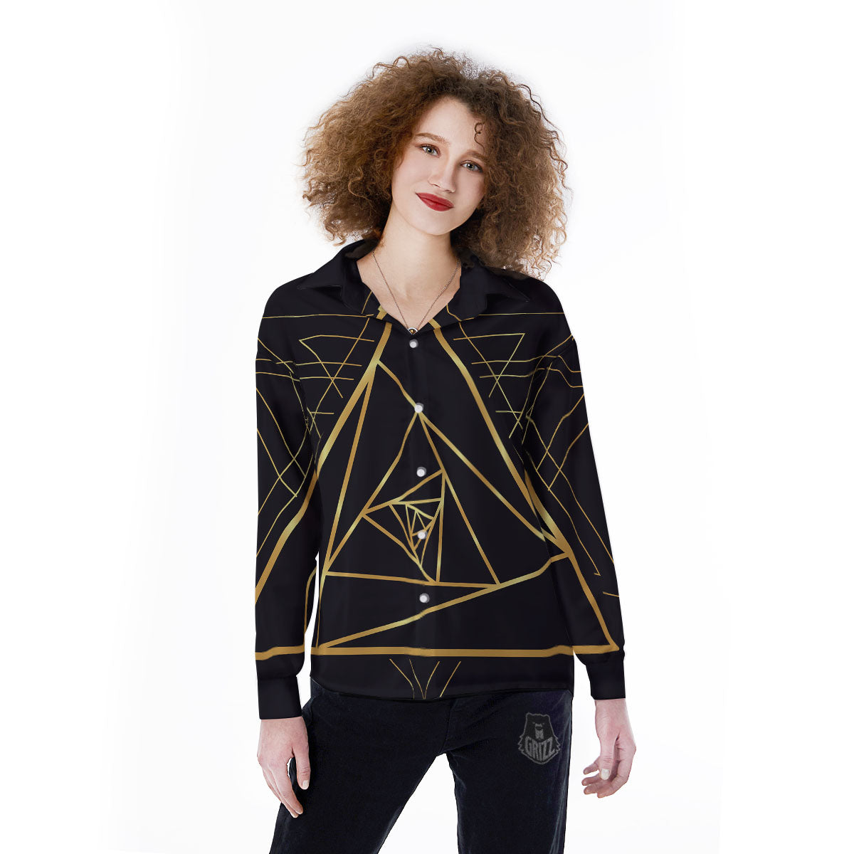 Pyramid Rose Print Women's Long Sleeve Shirts-grizzshop