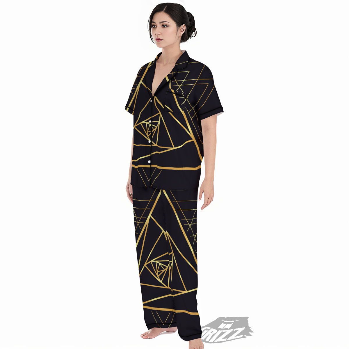 Pyramid Rose Print Women's Pajamas Set-grizzshop