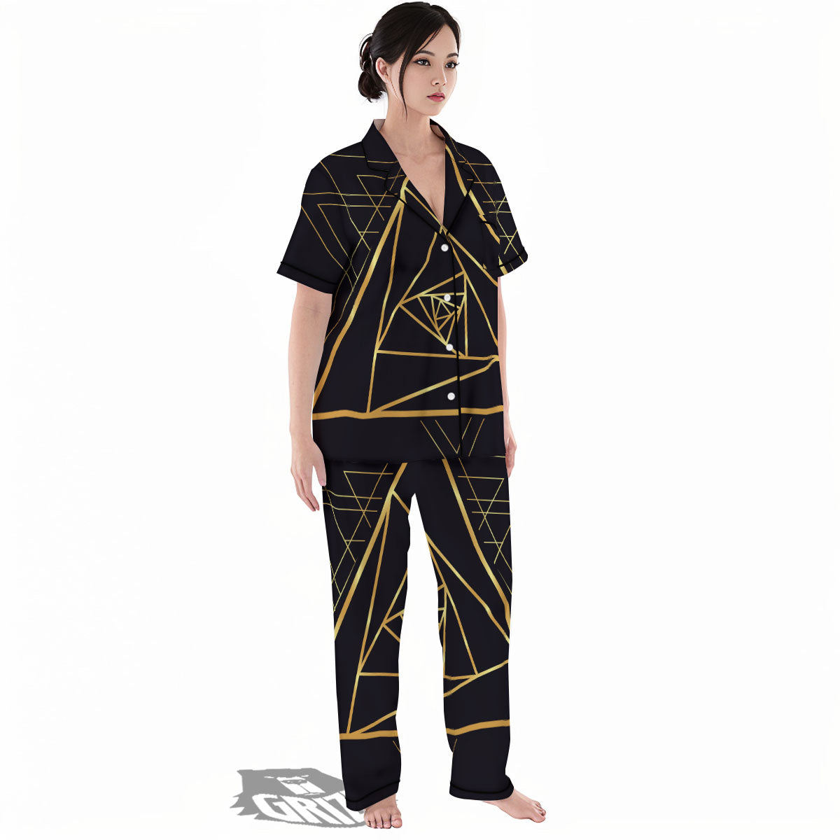 Pyramid Rose Print Women's Pajamas Set-grizzshop