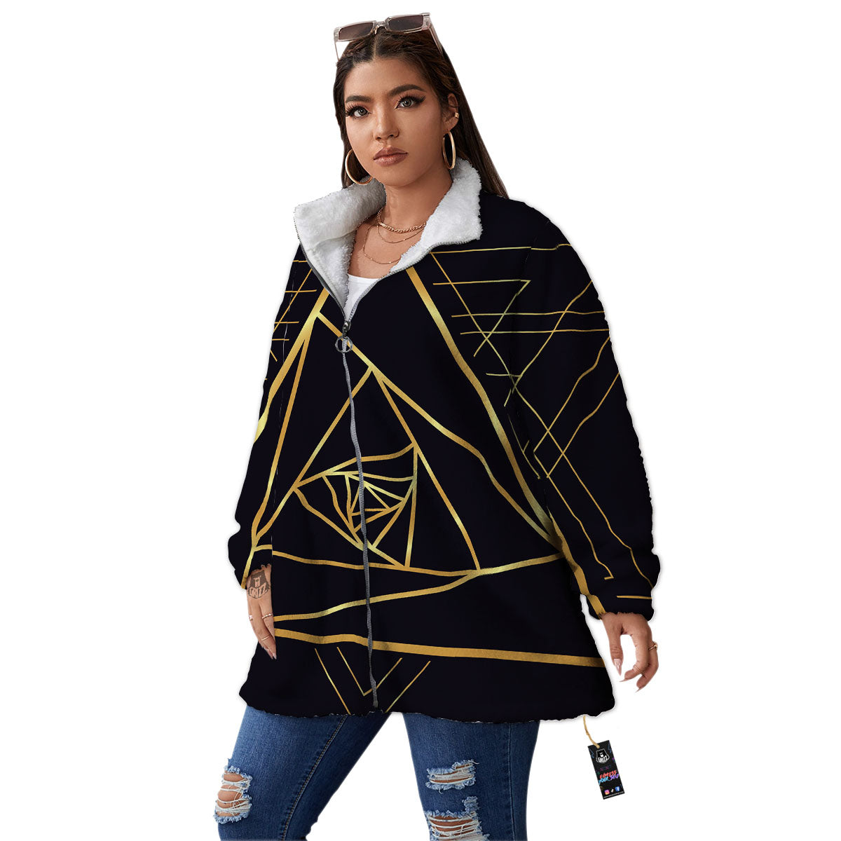 Pyramid Rose Print Women's Sherpa Jacket-grizzshop