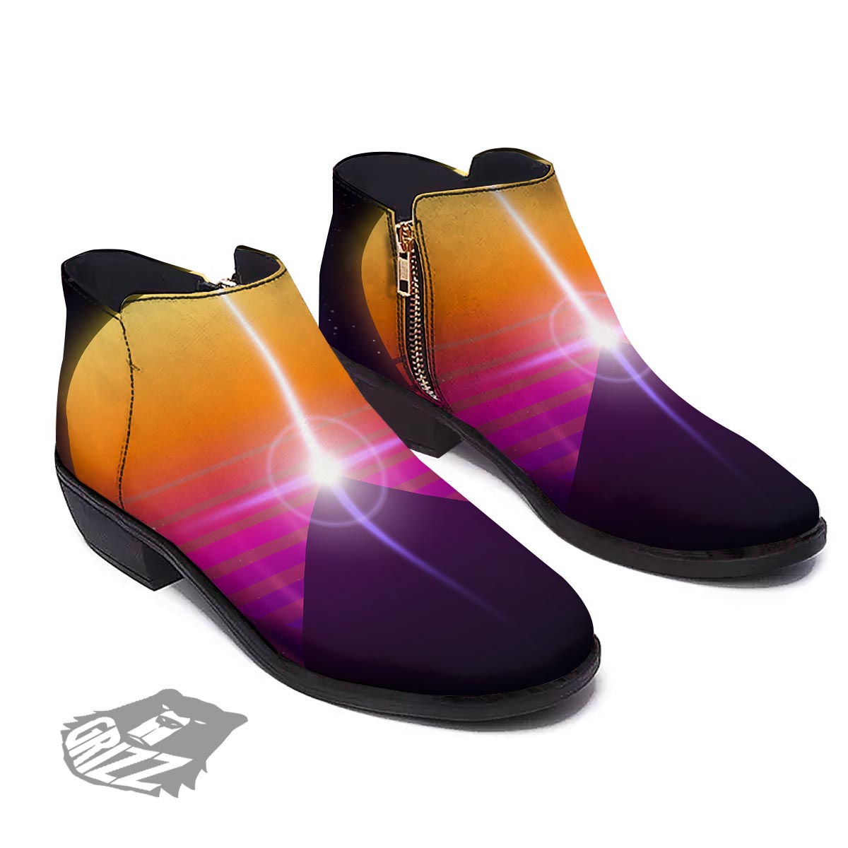Pyramid Synthwave Print Ankle Boots-grizzshop