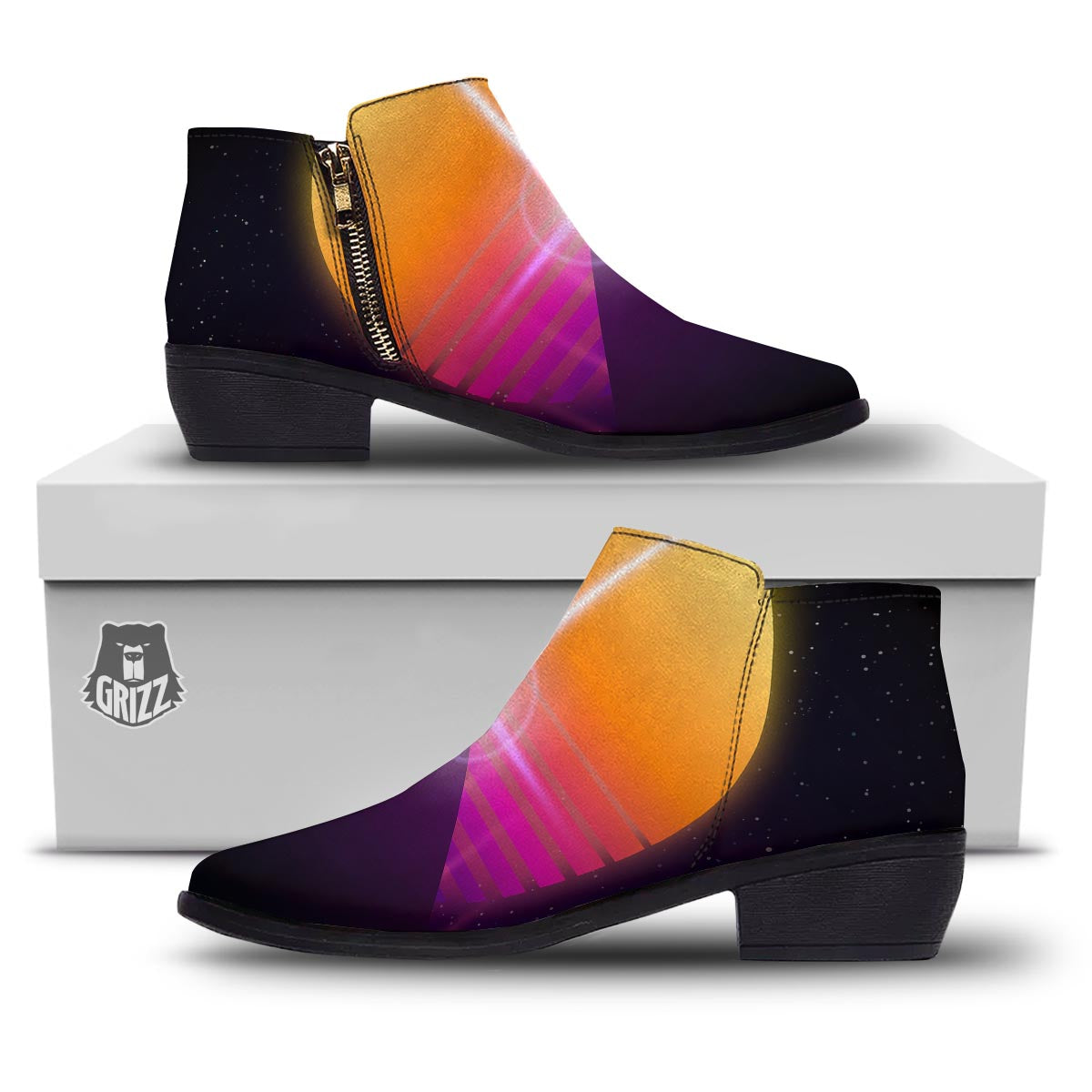 Pyramid Synthwave Print Ankle Boots-grizzshop