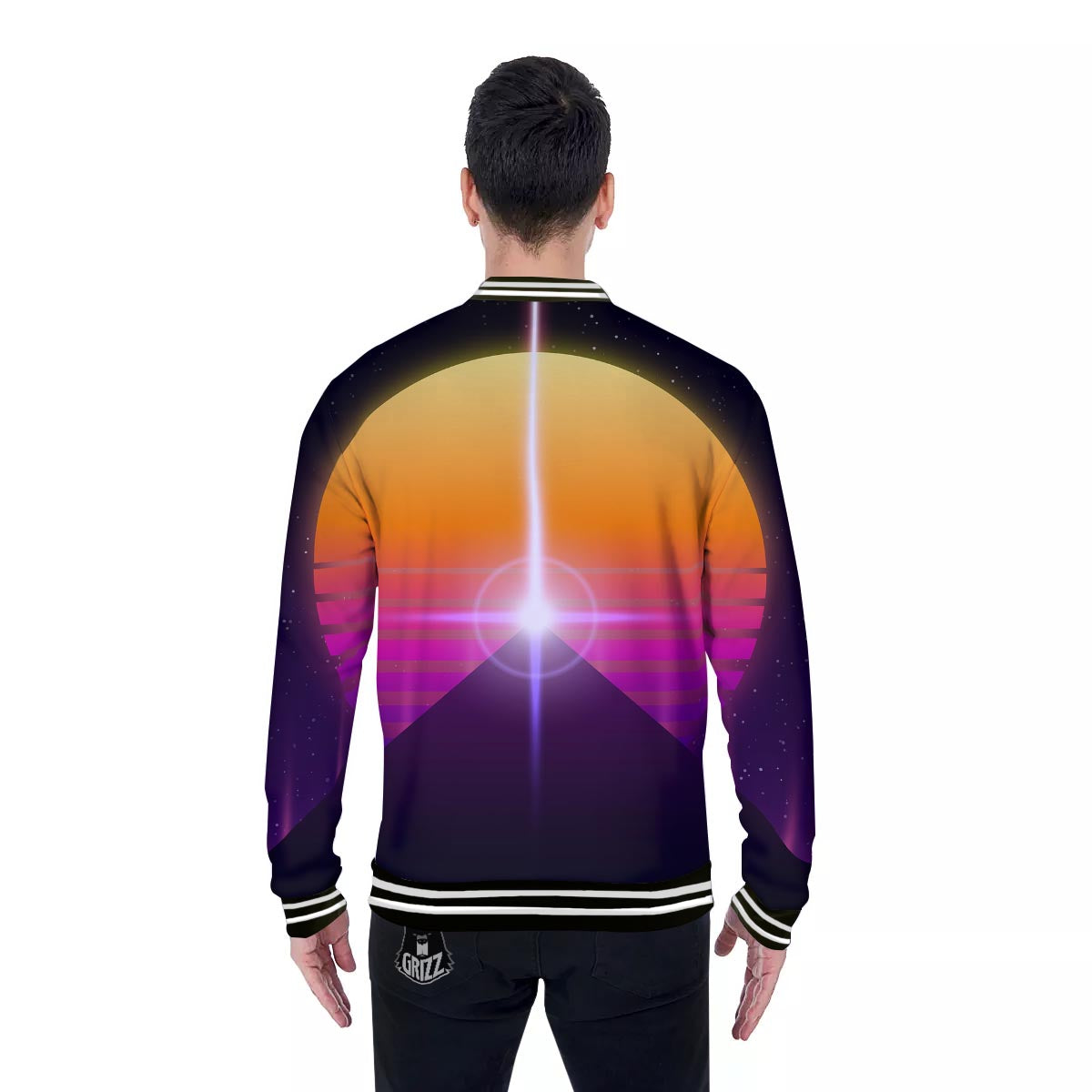 Pyramid Synthwave Print Baseball Jacket-grizzshop