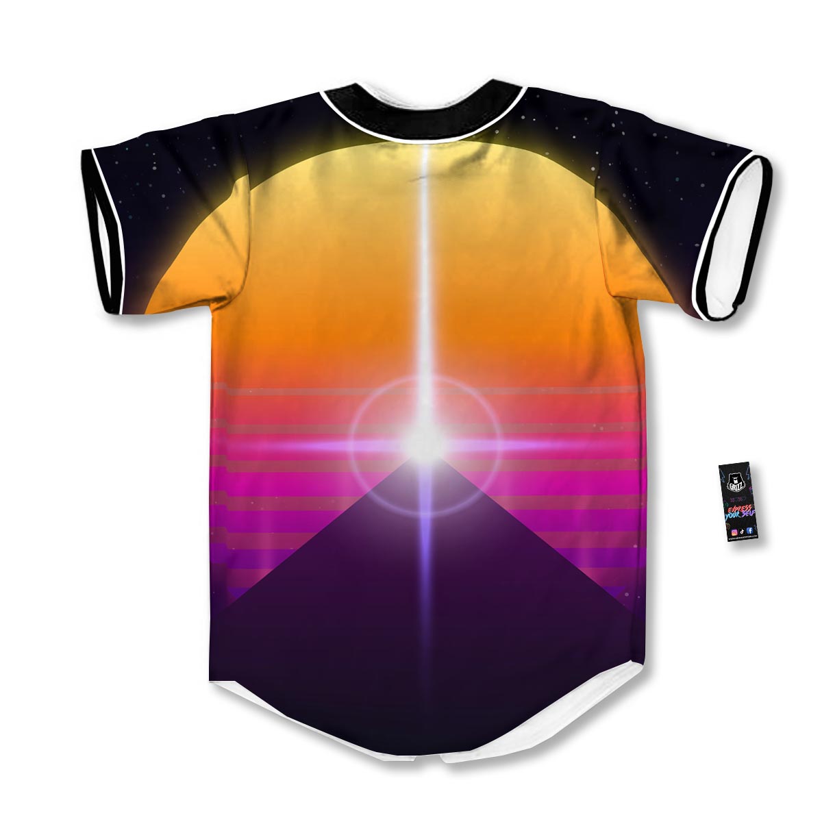 Pyramid Synthwave Print Baseball Jersey-grizzshop