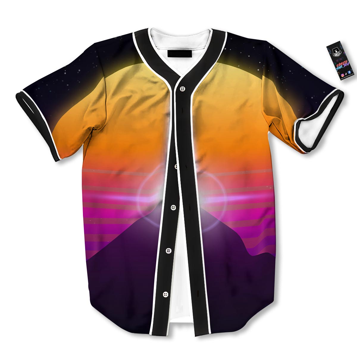 Pyramid Synthwave Print Baseball Jersey-grizzshop