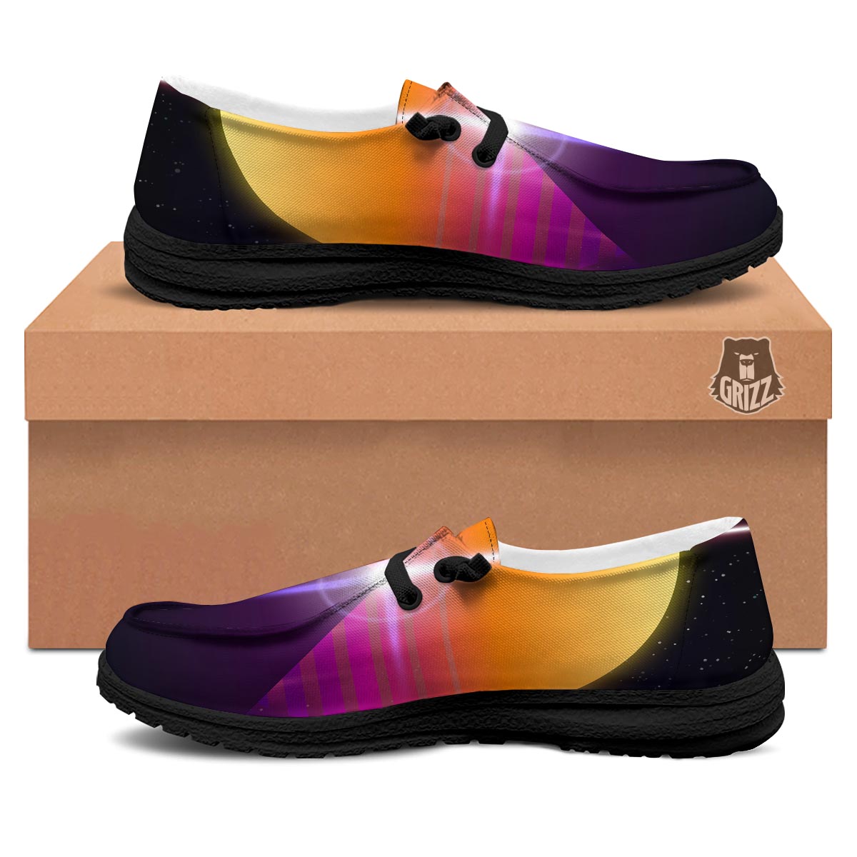 Pyramid Synthwave Print Black Loafers-grizzshop