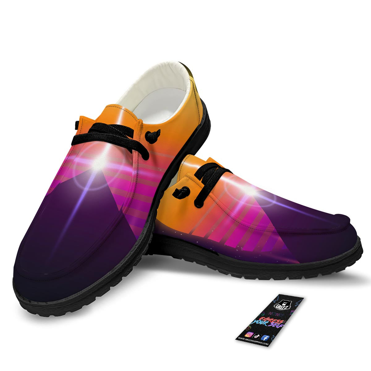 Pyramid Synthwave Print Black Loafers-grizzshop