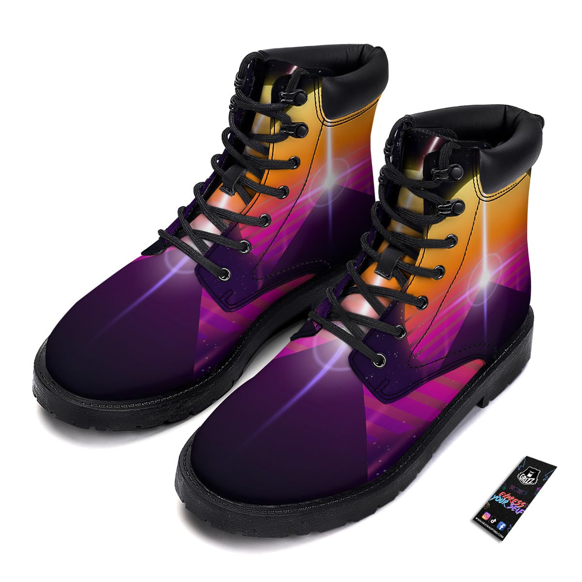 Pyramid Synthwave Print Boots-grizzshop