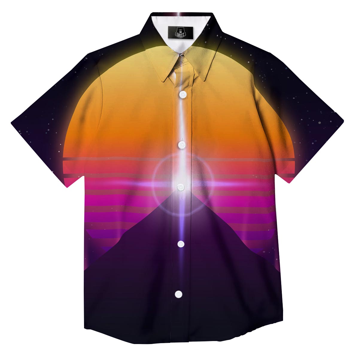 Pyramid Synthwave Print Button Up Shirt-grizzshop