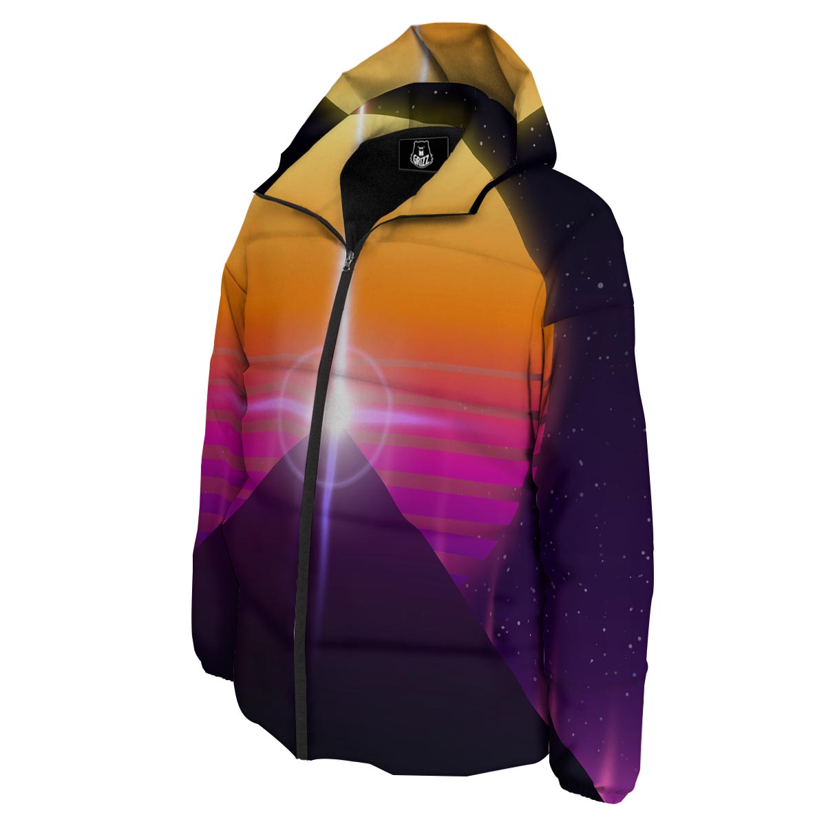 Pyramid Synthwave Print Down Jacket-grizzshop