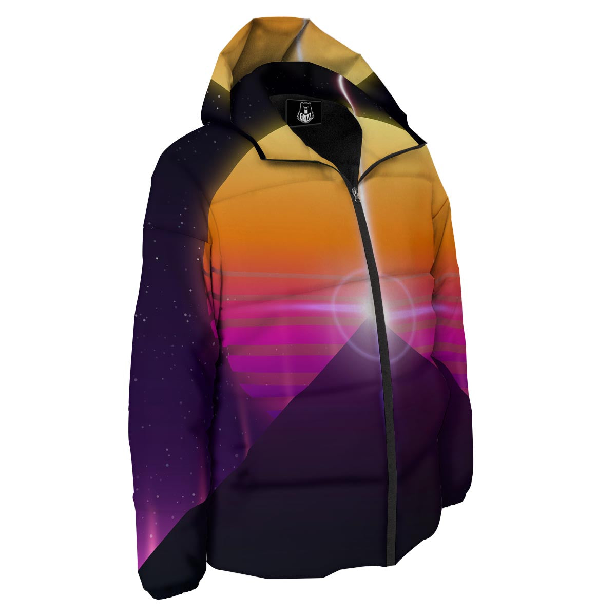 Pyramid Synthwave Print Down Jacket-grizzshop