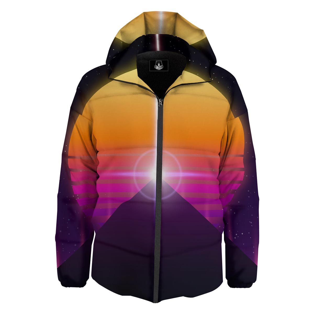 Pyramid Synthwave Print Down Jacket-grizzshop