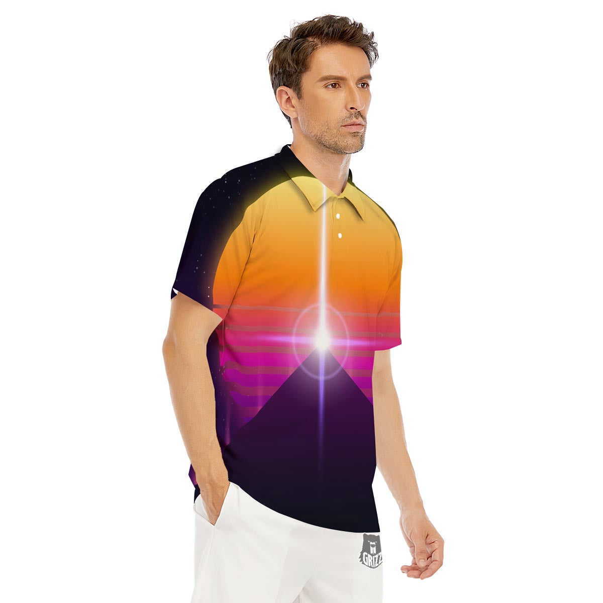 Pyramid Synthwave Print Men's Golf Shirts-grizzshop