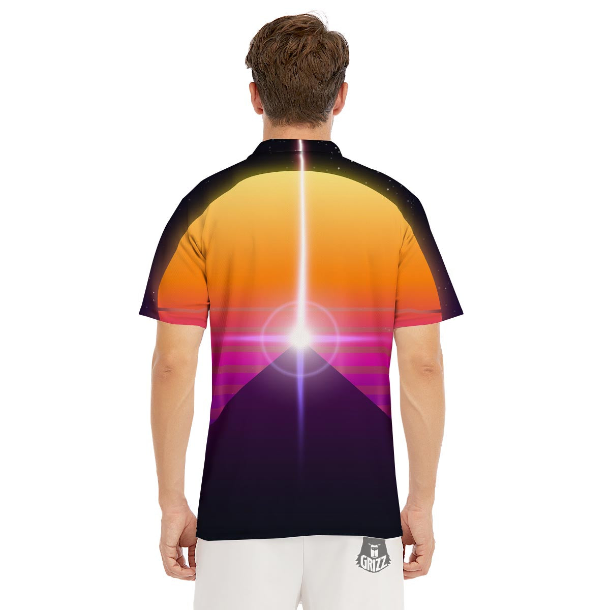 Pyramid Synthwave Print Men's Golf Shirts-grizzshop