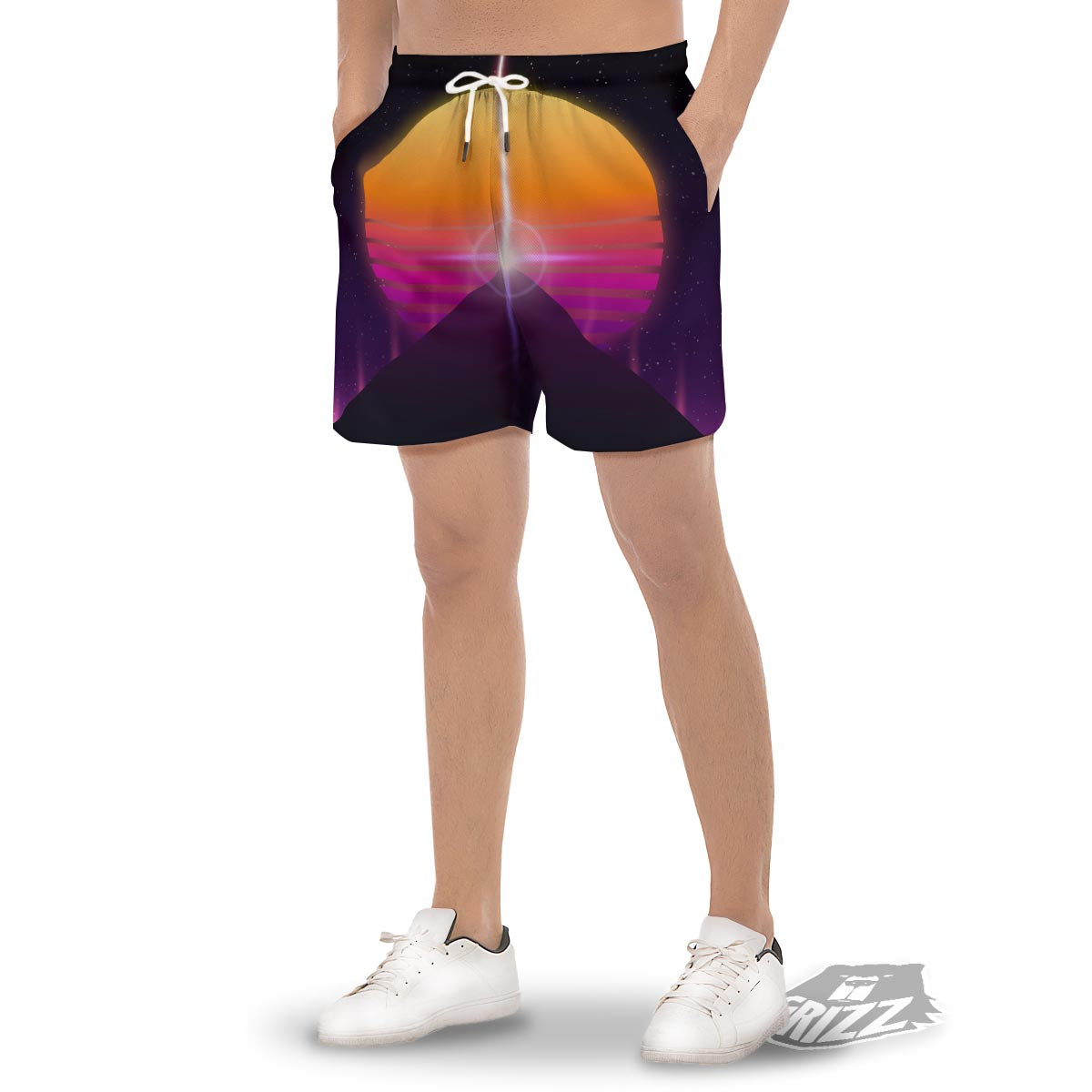 Pyramid Synthwave Print Men's Gym Shorts-grizzshop