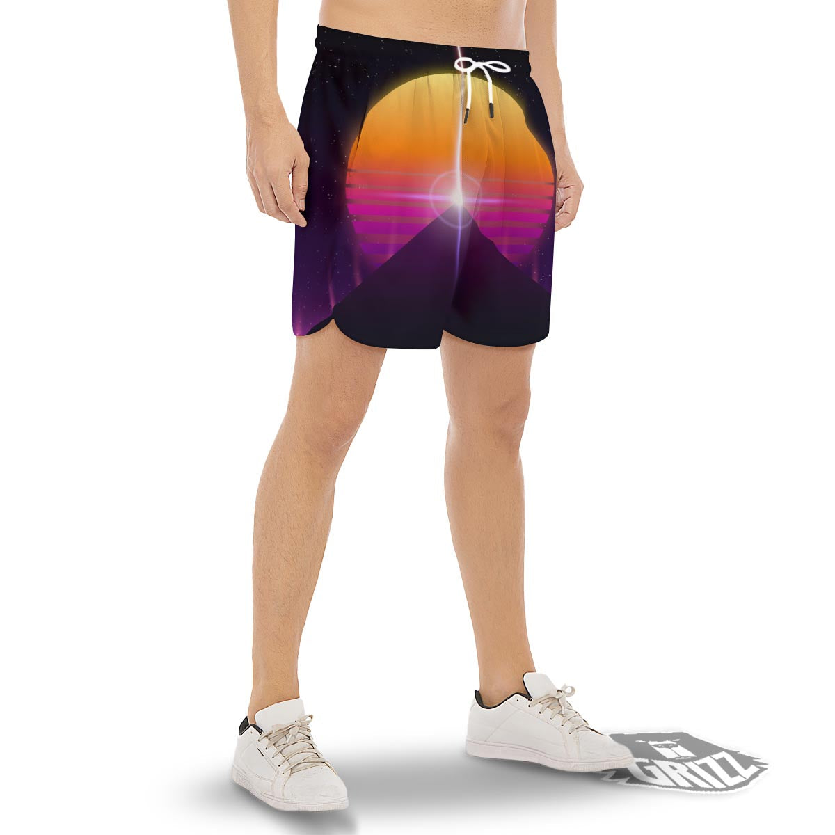 Pyramid Synthwave Print Men's Gym Shorts-grizzshop