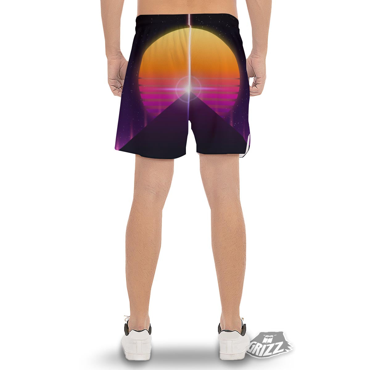 Pyramid Synthwave Print Men's Gym Shorts-grizzshop
