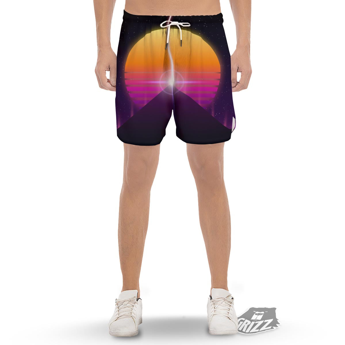 Pyramid Synthwave Print Men's Gym Shorts-grizzshop