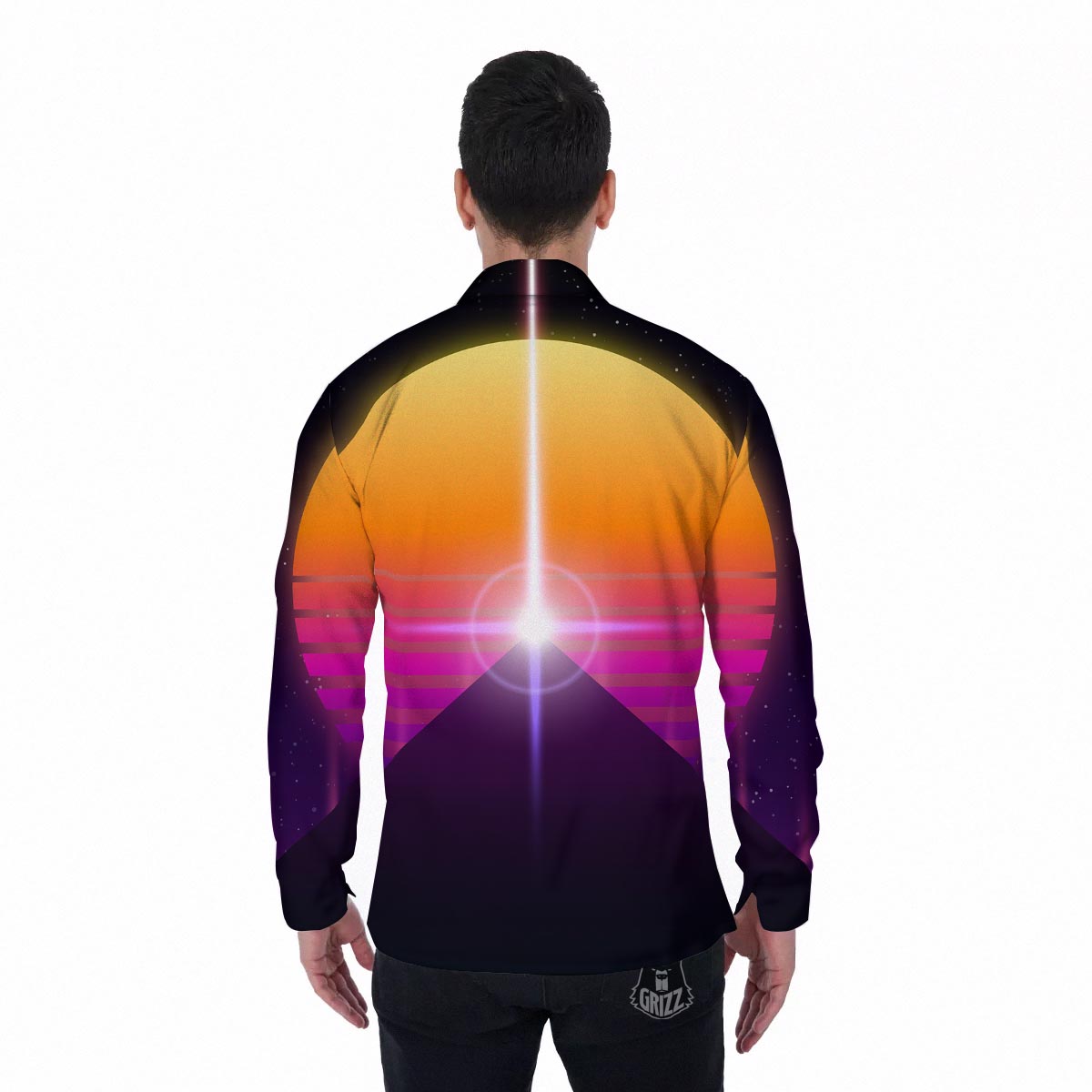 Pyramid Synthwave Print Men's Long Sleeve Shirts-grizzshop