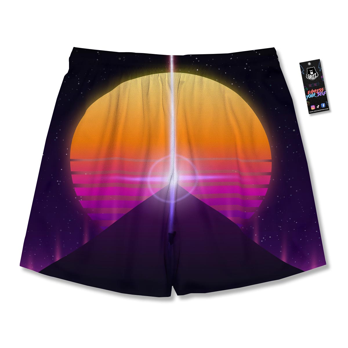Pyramid Synthwave Print Men's Running Shorts-grizzshop