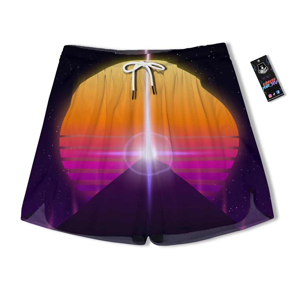 Pyramid Synthwave Print Men's Running Shorts-grizzshop
