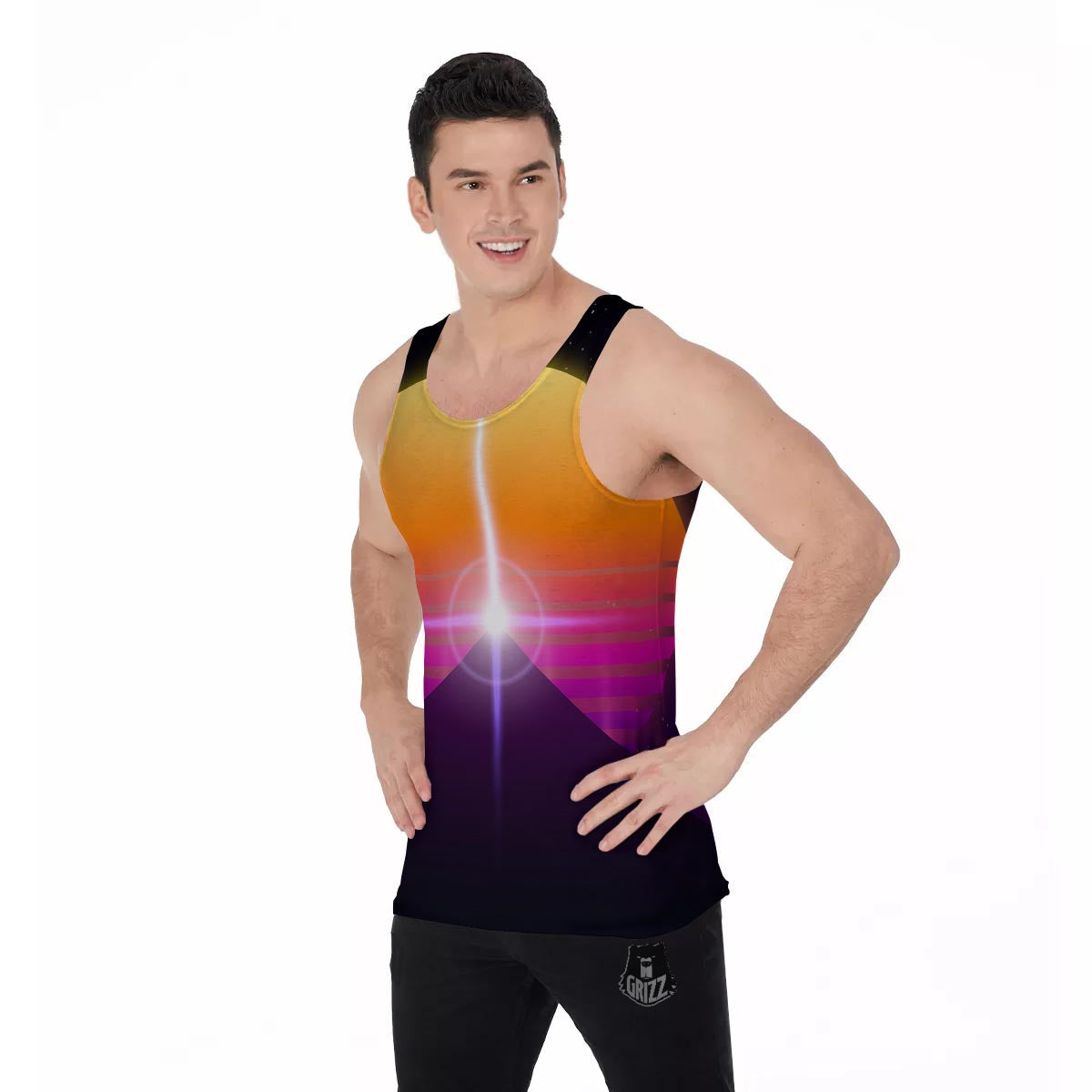 Pyramid Synthwave Print Men's Tank Top-grizzshop