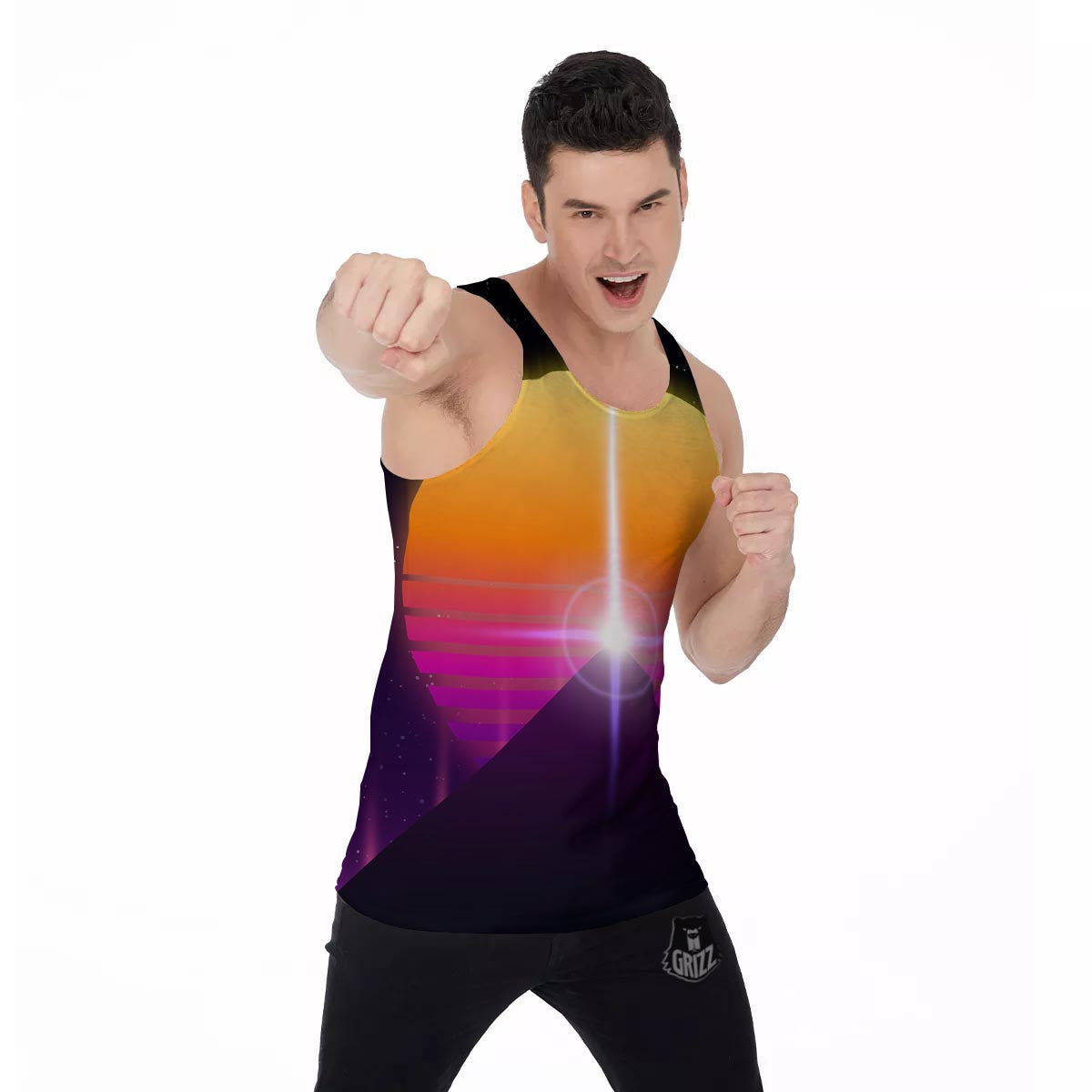 Pyramid Synthwave Print Men's Tank Top-grizzshop