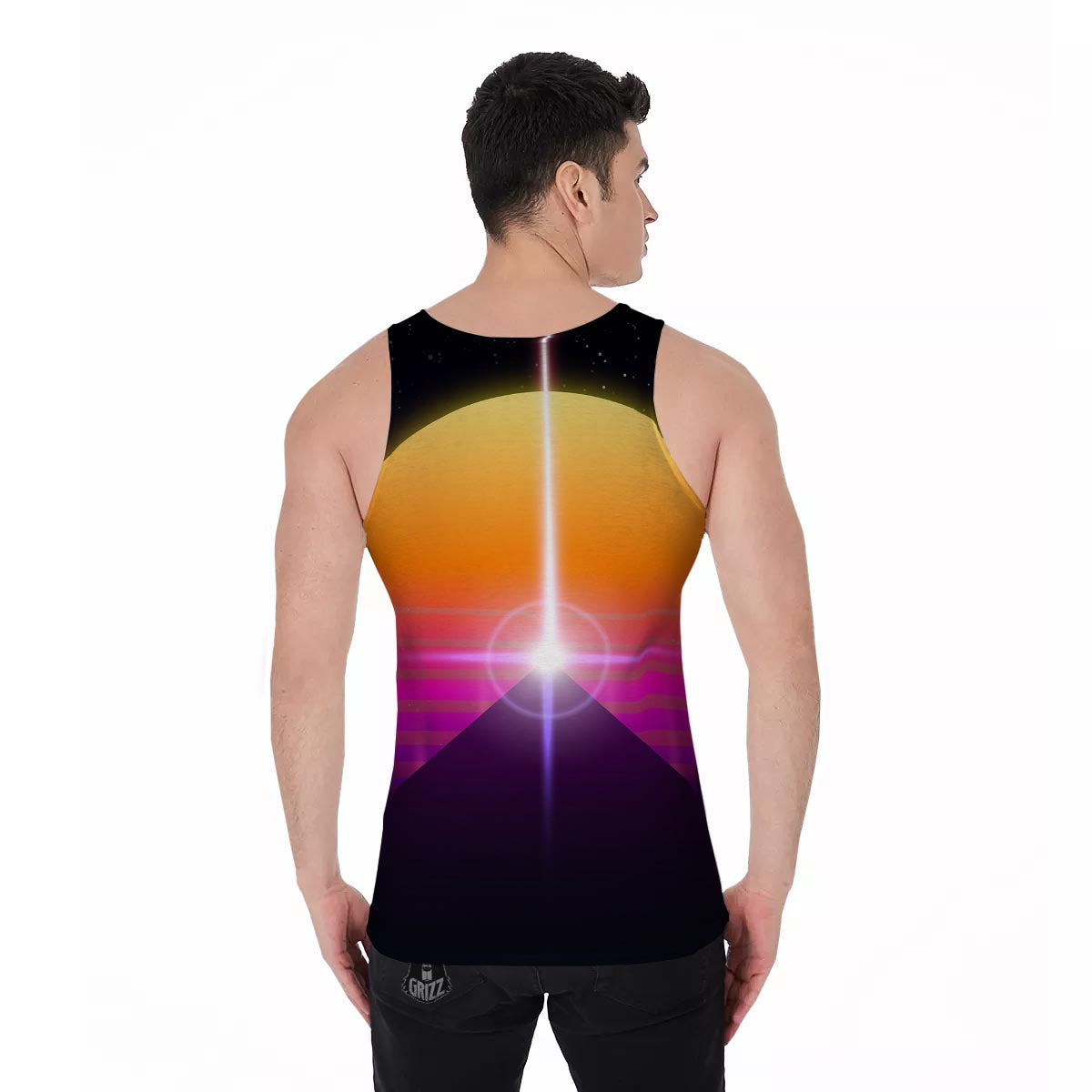 Pyramid Synthwave Print Men's Tank Top-grizzshop
