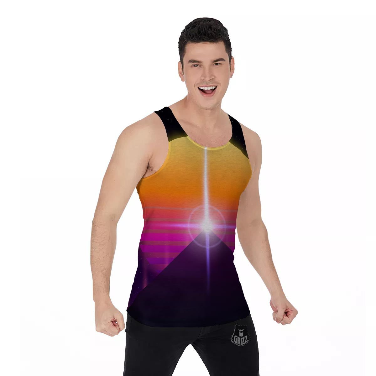 Pyramid Synthwave Print Men's Tank Top-grizzshop