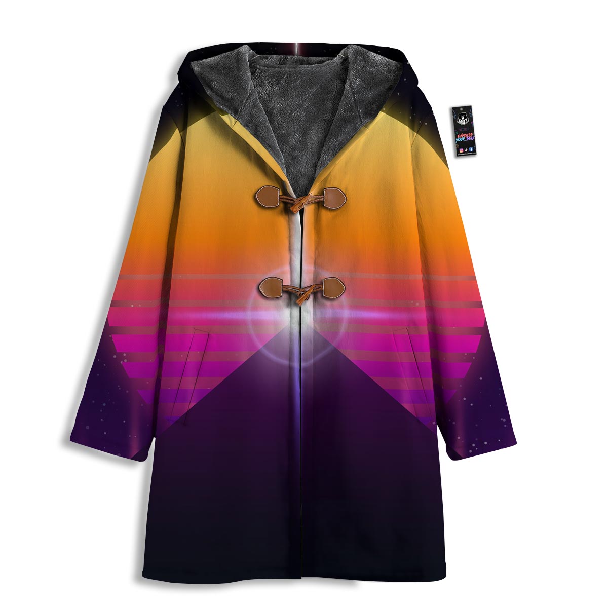 Pyramid Synthwave Print Men's Windbreaker Jacket-grizzshop