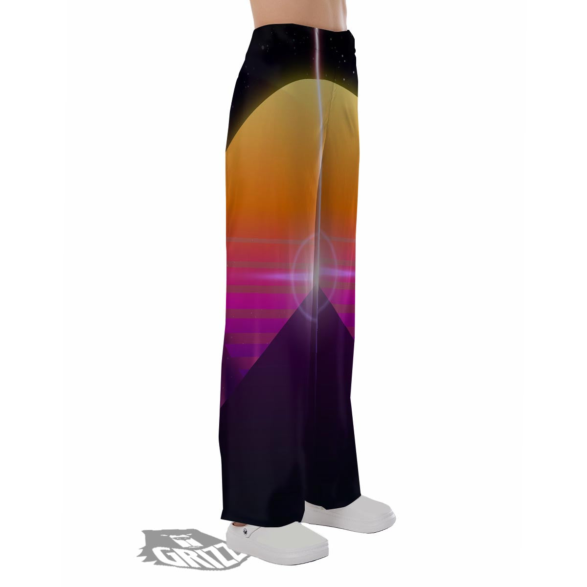 Pyramid Synthwave Print Pajama Pants-grizzshop