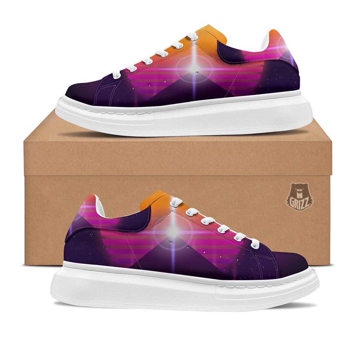 Pyramid Synthwave Print Platform Shoes-grizzshop