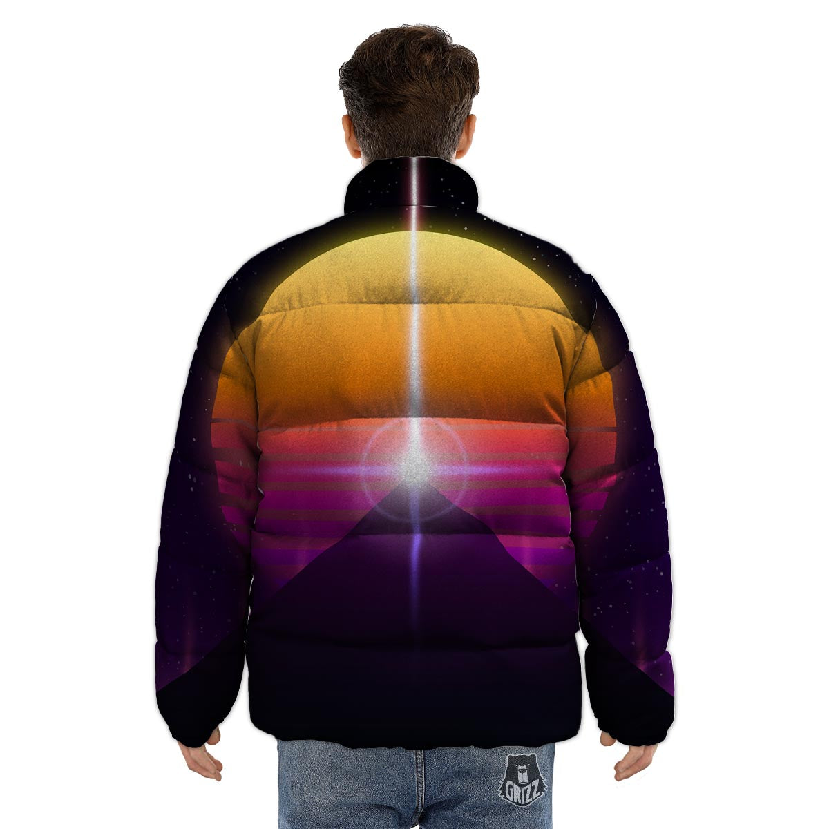 Pyramid Synthwave Print Puffer Jacket-grizzshop