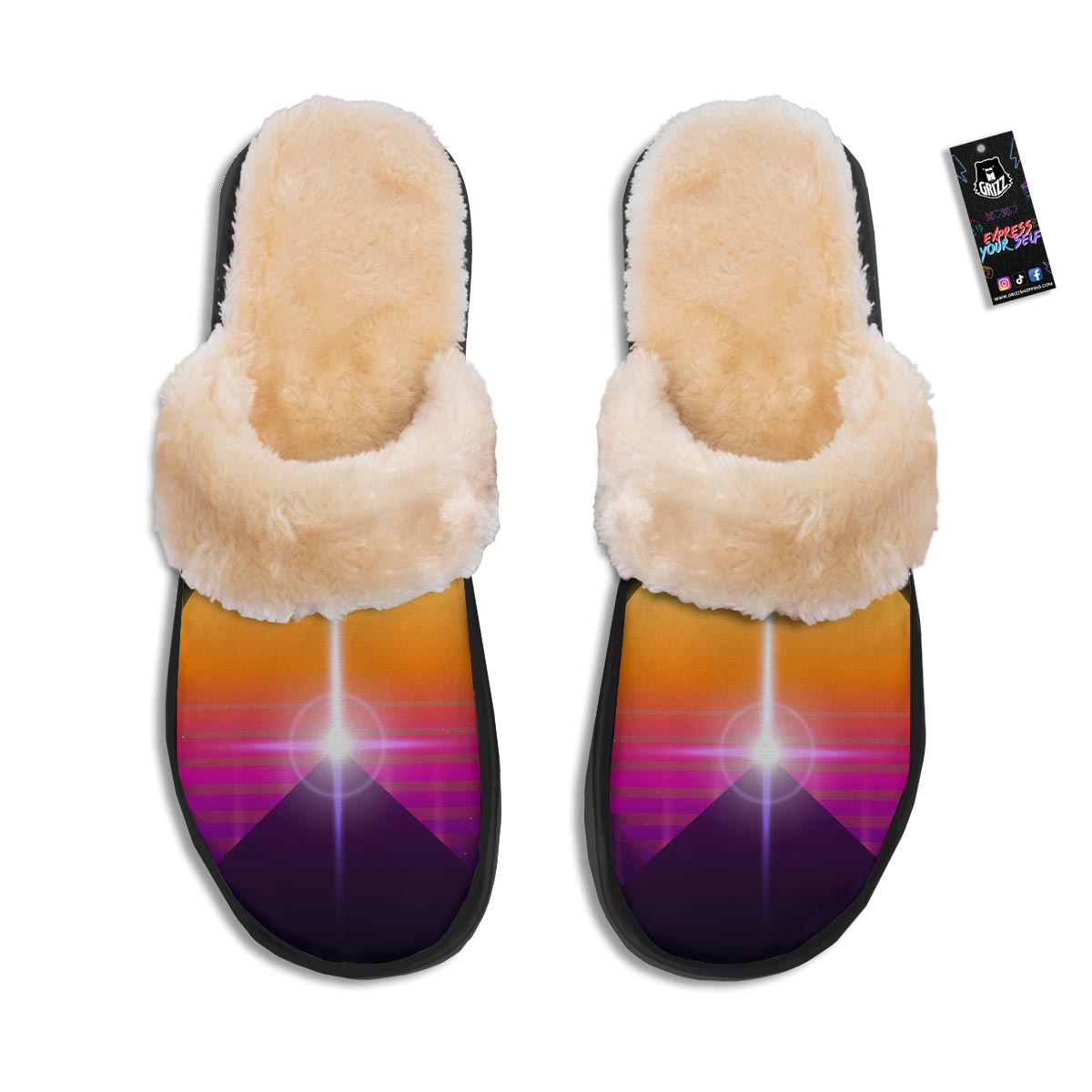 Pyramid Synthwave Print Slippers-grizzshop