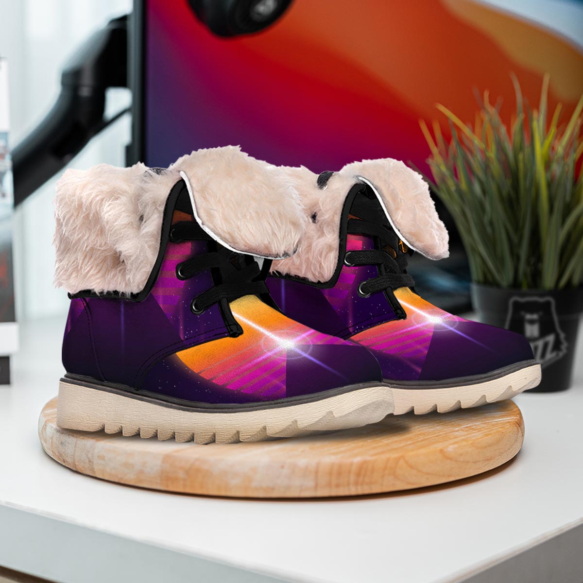 Pyramid Synthwave Print Snow Boots-grizzshop