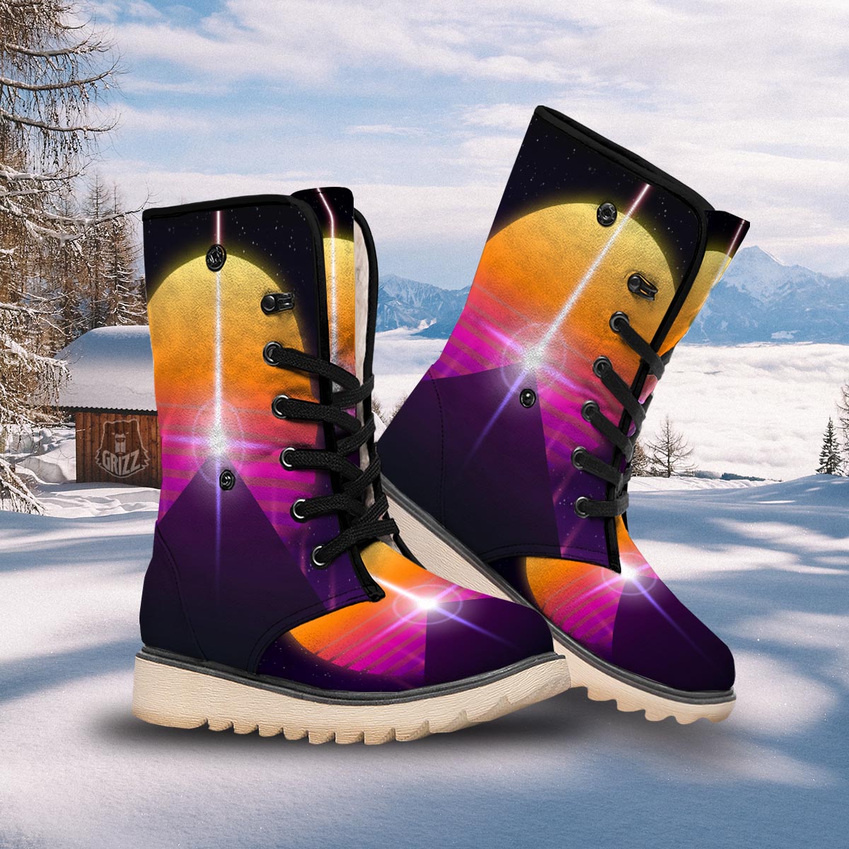 Pyramid Synthwave Print Snow Boots-grizzshop