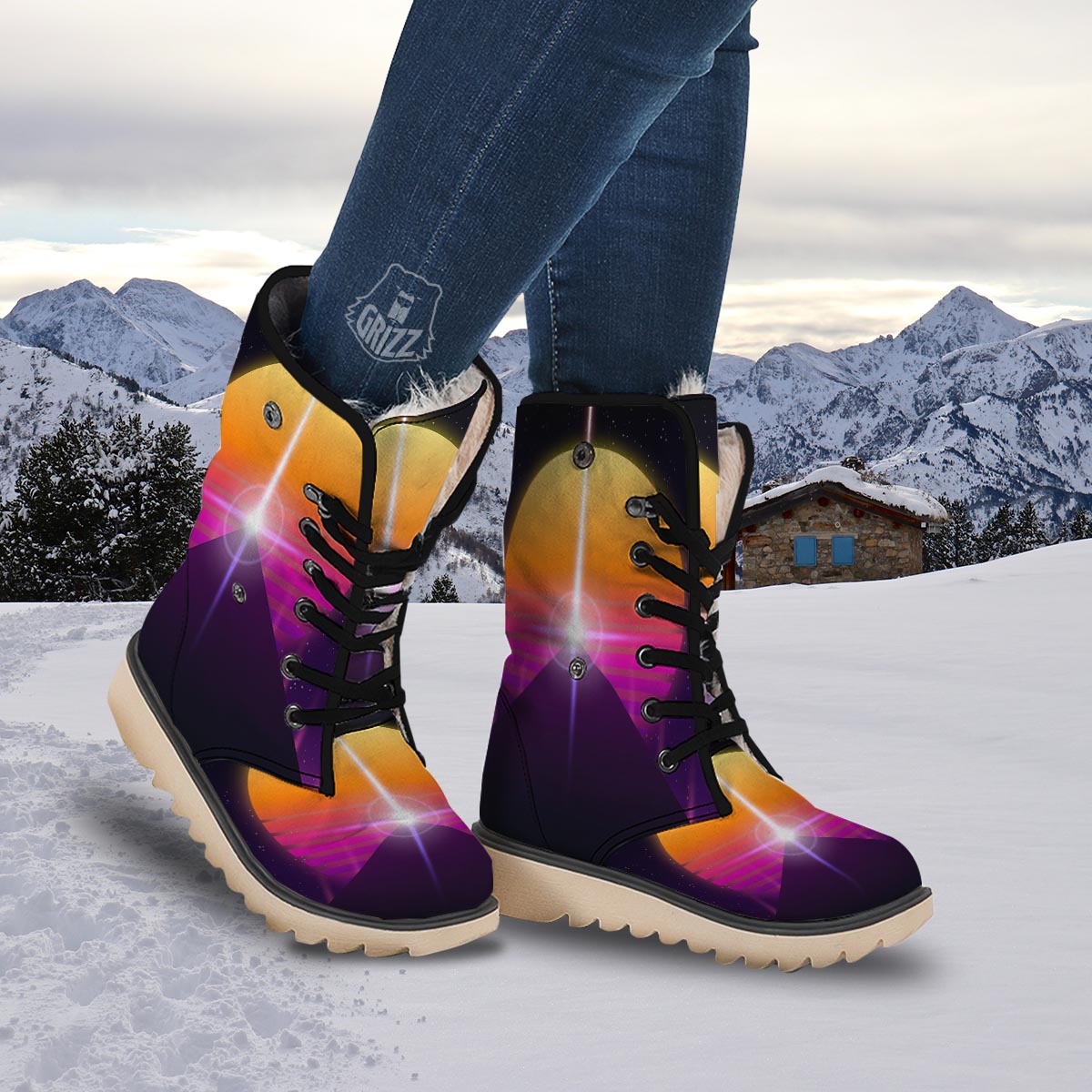 Pyramid Synthwave Print Snow Boots-grizzshop