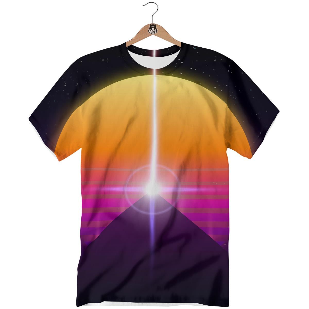 Pyramid Synthwave Print T-Shirt-grizzshop