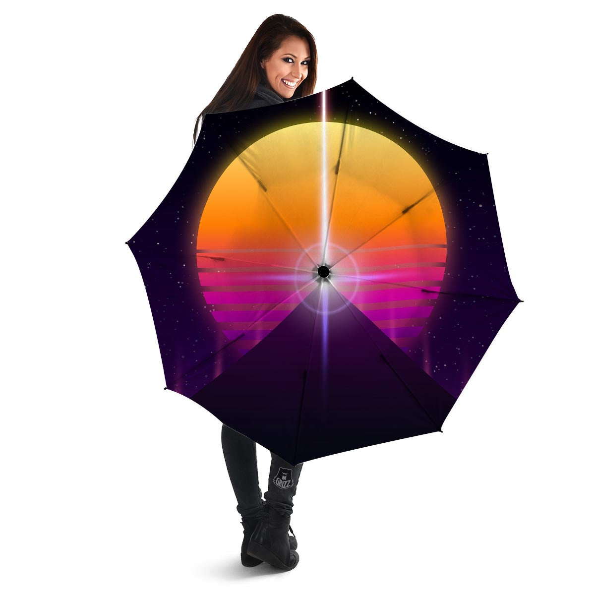 Pyramid Synthwave Print Umbrella-grizzshop