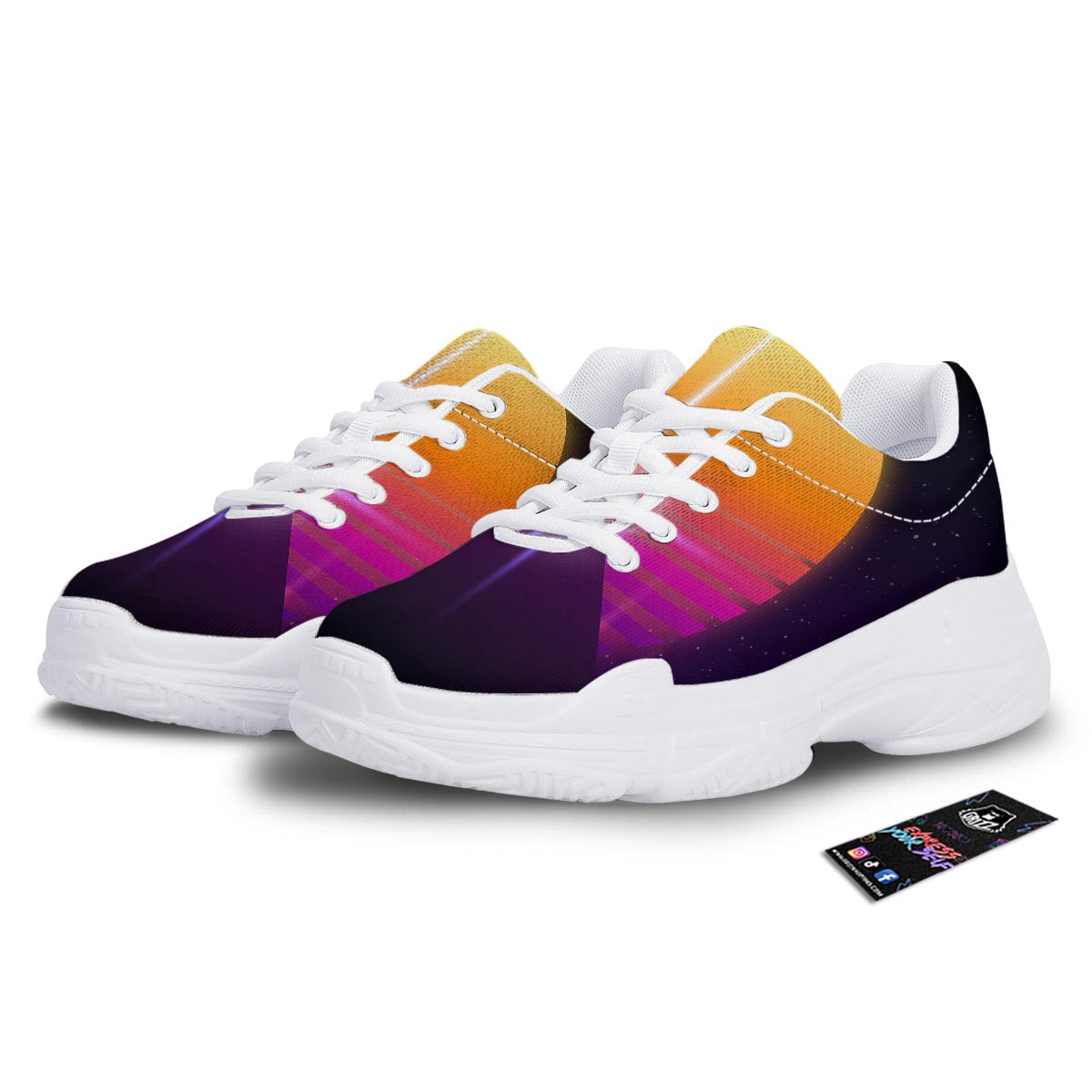 Pyramid Synthwave Print White Chunky Shoes-grizzshop