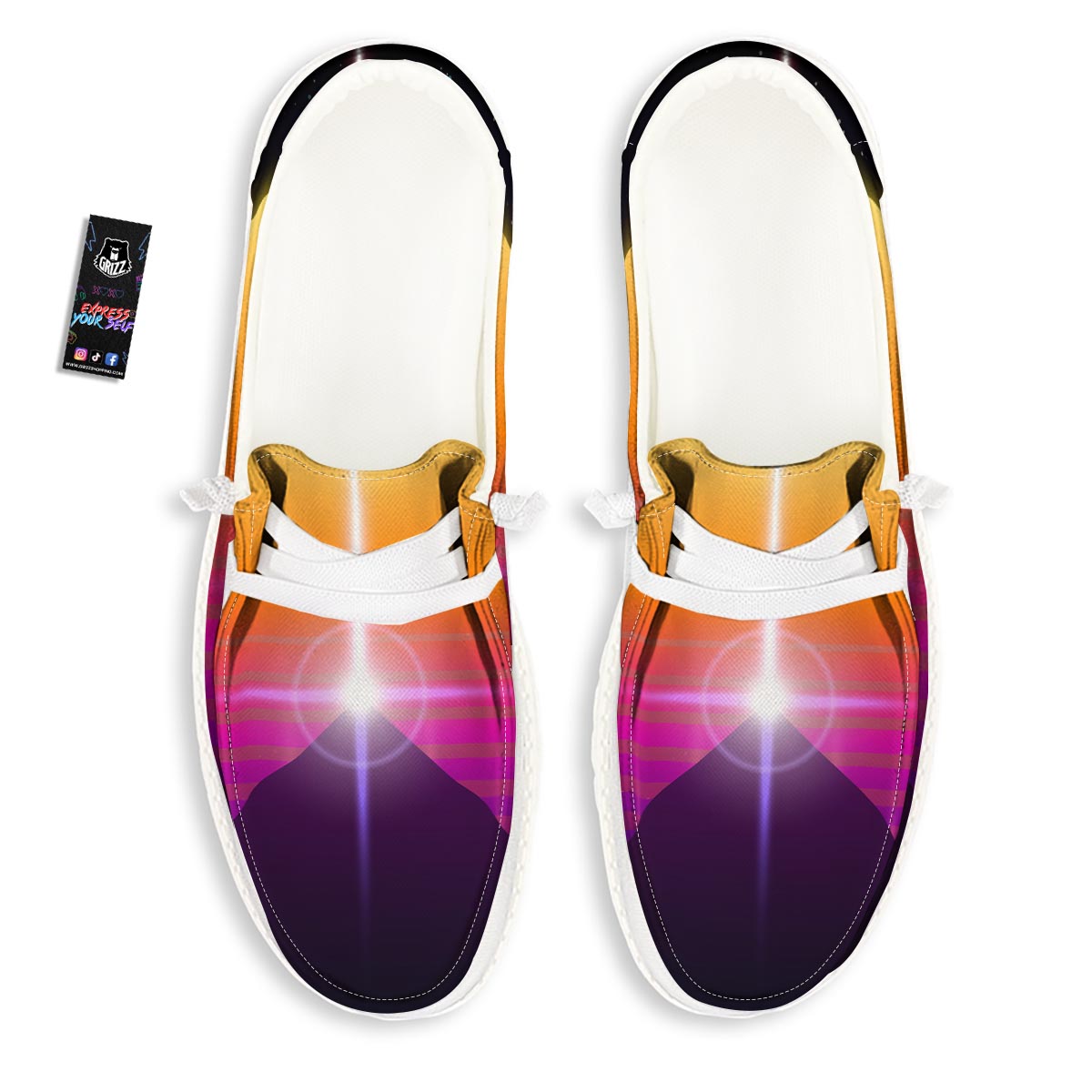 Pyramid Synthwave Print White Loafers-grizzshop