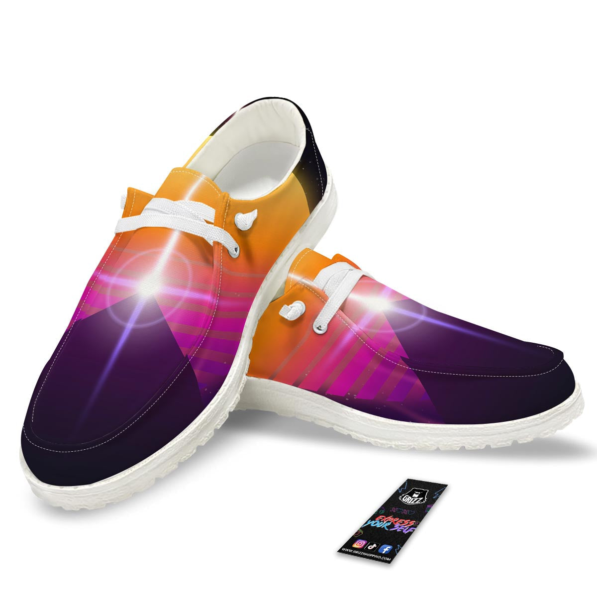 Pyramid Synthwave Print White Loafers-grizzshop