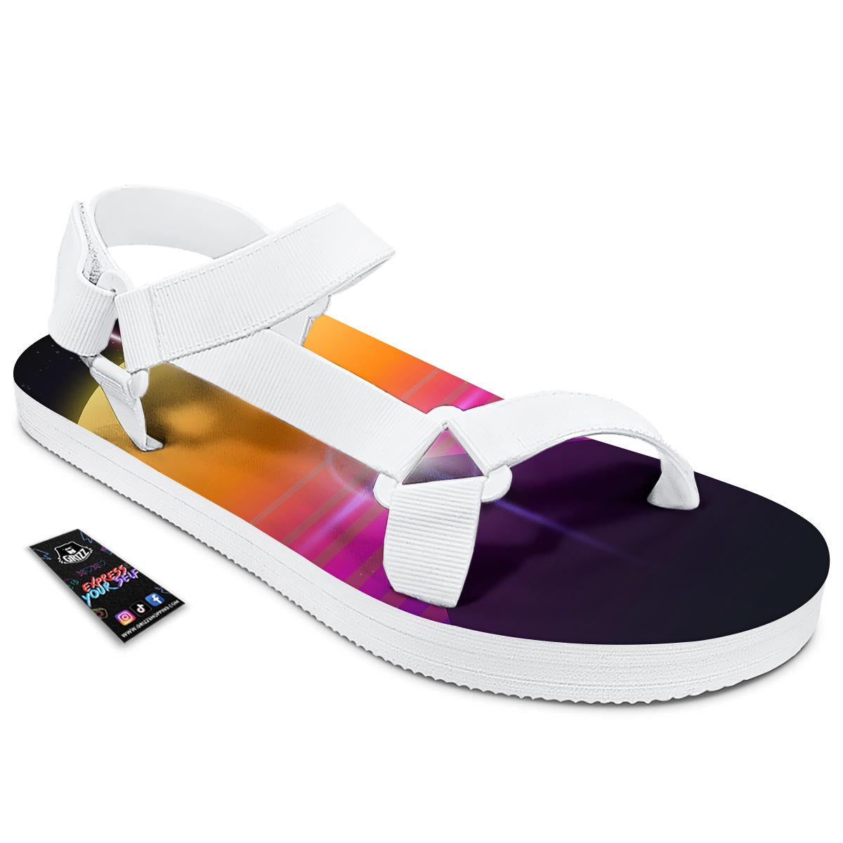 Pyramid Synthwave Print White Open Toe Sandals-grizzshop