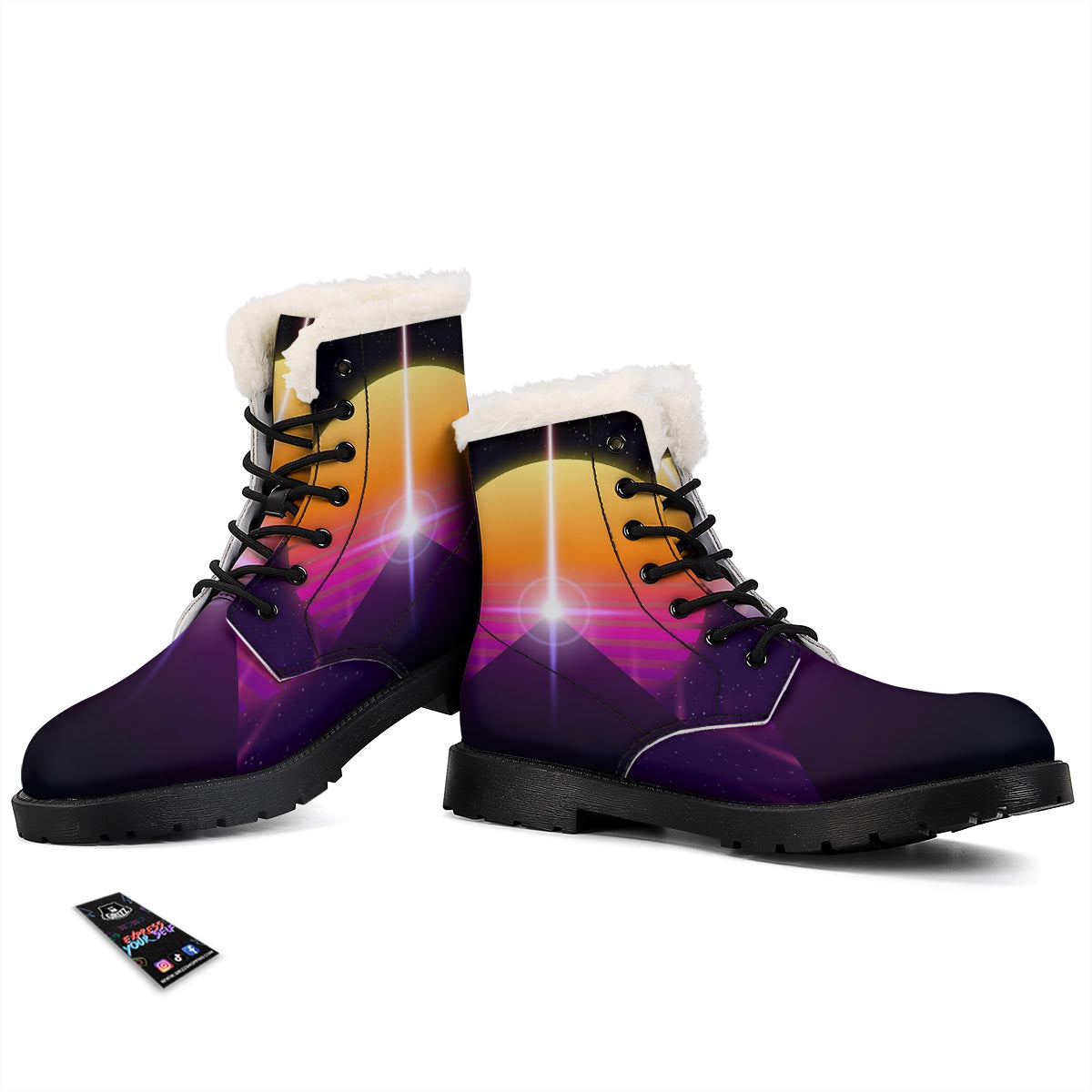 Pyramid Synthwave Print Winter Boots-grizzshop
