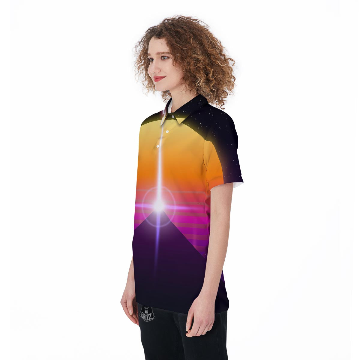 Pyramid Synthwave Print Women's Golf Shirts-grizzshop