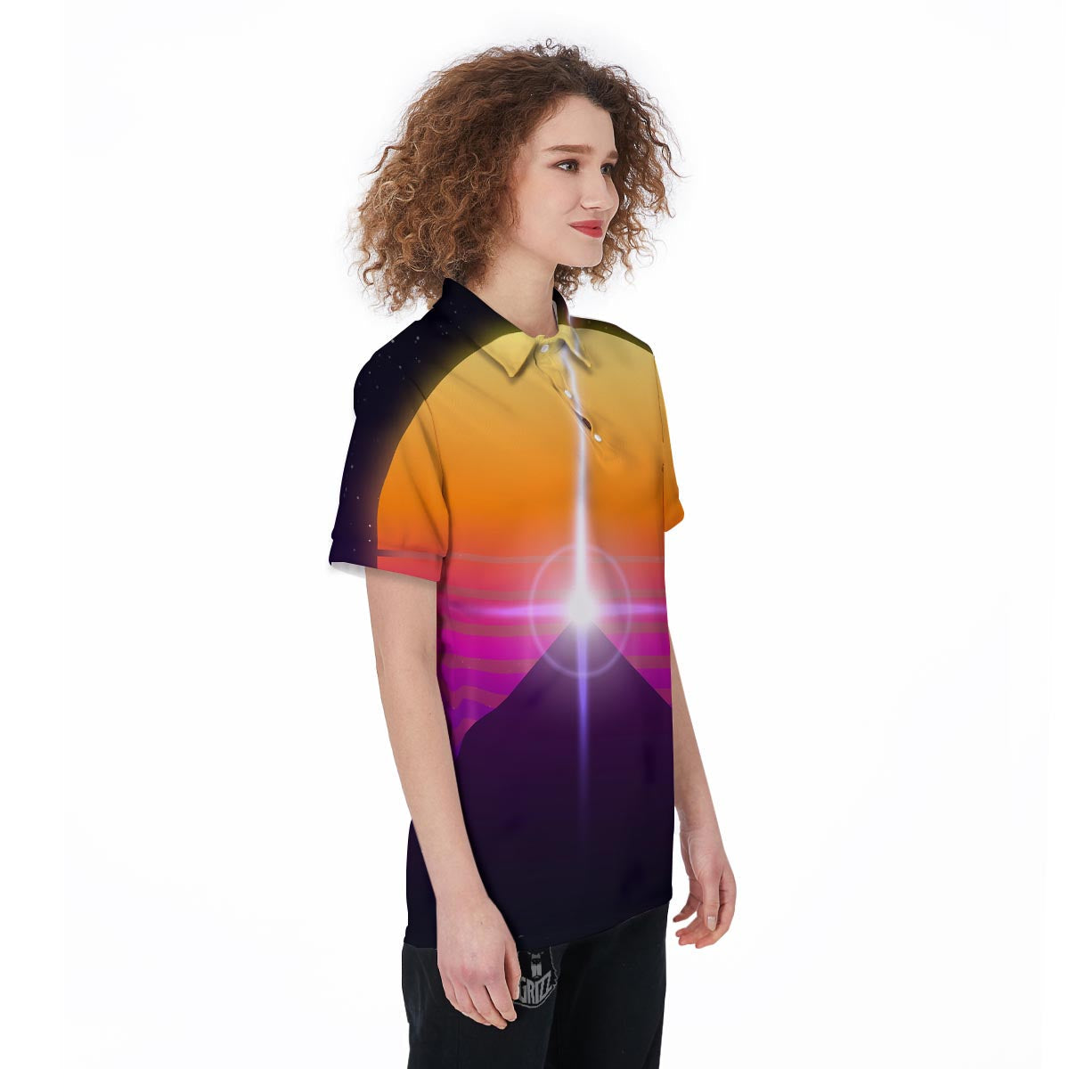 Pyramid Synthwave Print Women's Golf Shirts-grizzshop